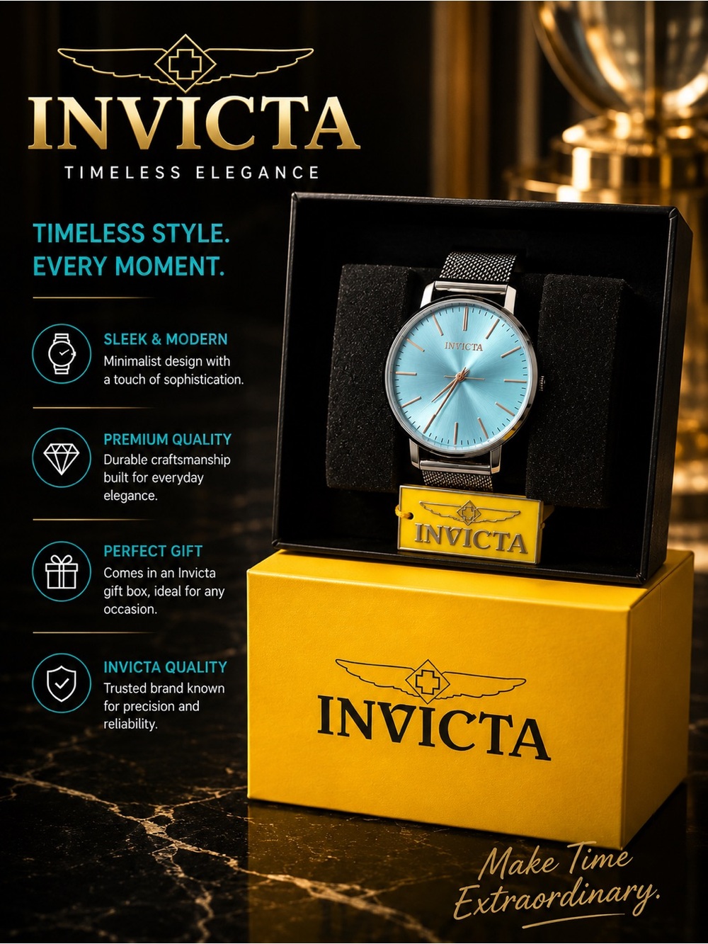 Invicta Women’s Aqua Blue Dial Silver Mesh Bracelet Quartz Watch NIB